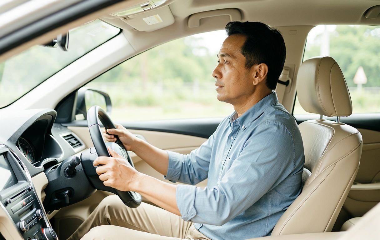 Pria berkendara dengan nyaman